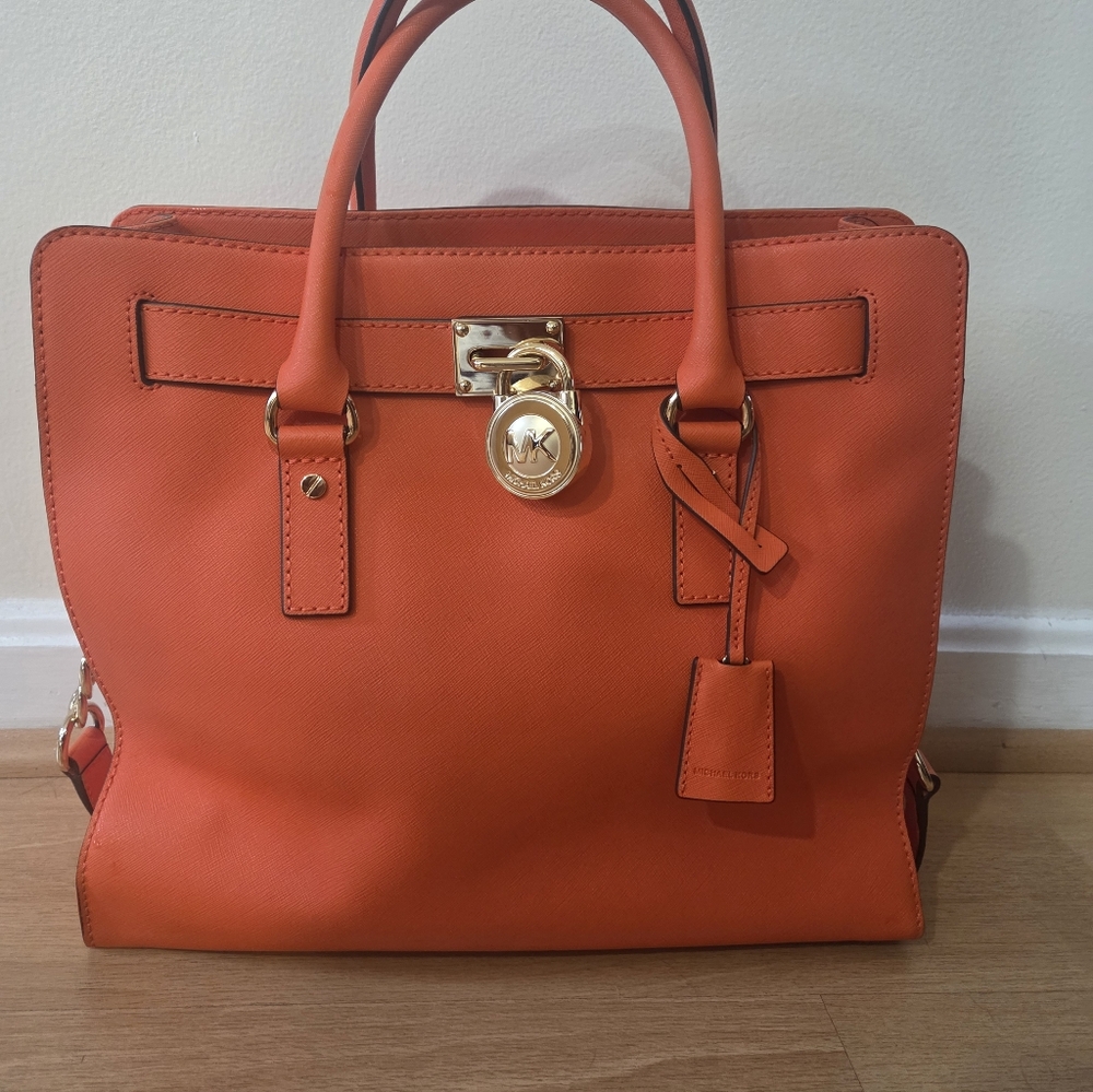 Michael Kors Hamilton Large Tote in stunning Mandarin Red saffiano leather